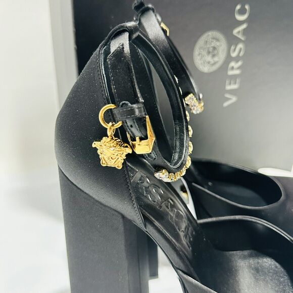 Versace Aevitas Platform Pumps EU 38.5/ US 8.5 Black Satin Crystal NIB $1,575 - Picture 8 of 16